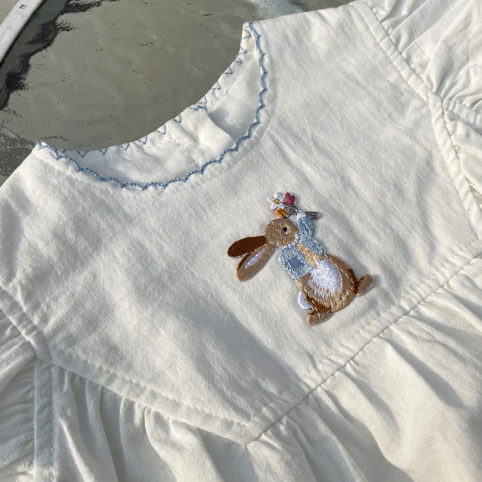 Embroidery Rabbit Baby Romper 100% Cotton White Jumpsuit Easter Infant Outfits