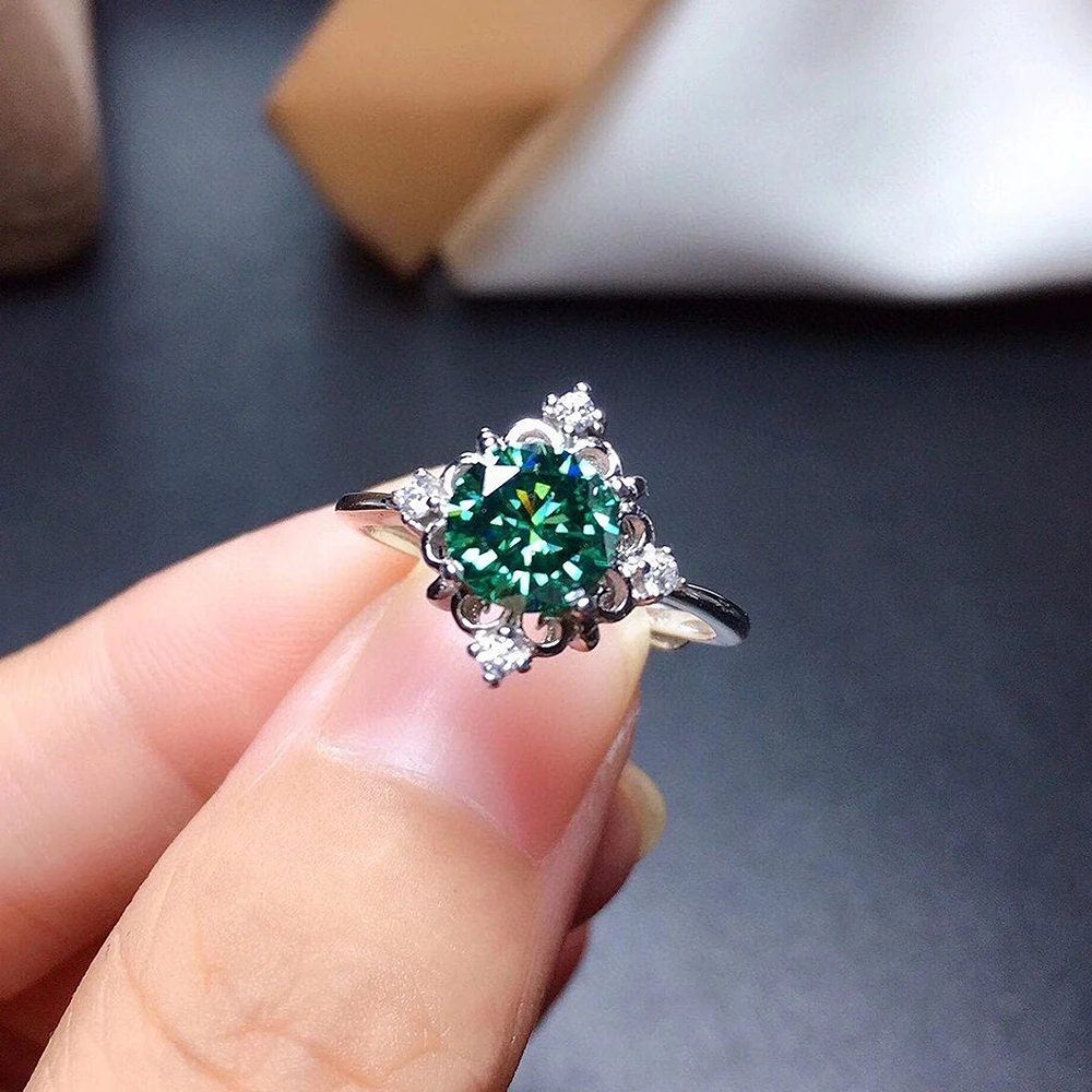 Huitan Luxuriöse grüne Zirkonia-Damenringe, Jahrestag, Geburtstag, Geschenk für Mama, ästhetischer weiblicher Fingerring, Modeschmuck