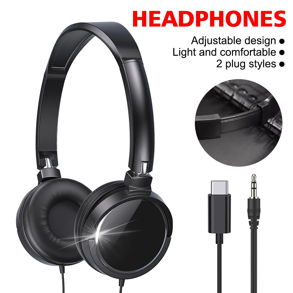 Com fio 3.5mm/tipo-c fones de ouvido com cancelamento de ruído negócios sobre a orelha fone de ouvido flexível ajustável fones de ouvido estéreo para pc mp3 móvel