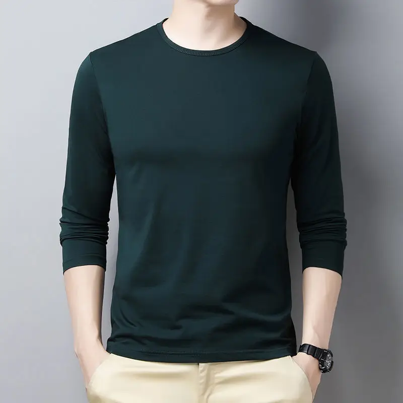 Fashion Men Pure Cotton Long Sleeve T-shirt Spring Autumn Male Clothing Tees Korean Loose Versatile Basic Bottoming Casual Tops