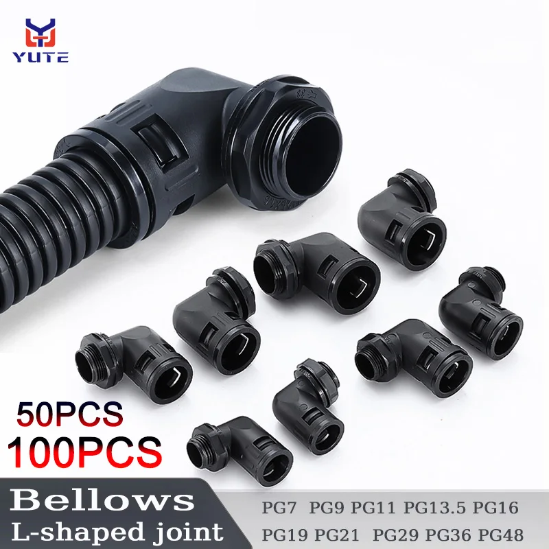 

Соединитель для гофрированной трубы Соединитель для труб с пластиковой резьбой L-образный кабель Защитный соединитель для нейлонового шланга Резьба PG
