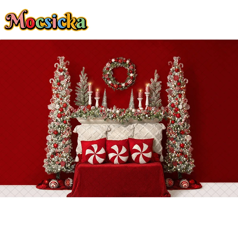 Fondos de cabecero rojo de sueños navideños para niños y adultos, accesorios para sesión fotográfica, bebé, corona de árboles de Navidad, estudio fotográfico