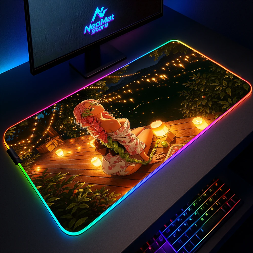 

Коврики для мыши Glow Rgb Аксессуары для ПК Огромный игровой настольный коврик Светодиодный игровой коврик для девочек в стиле аниме Коврик для мыши с подсветкой Убийца Удлиненный коврик 1000x500 мм