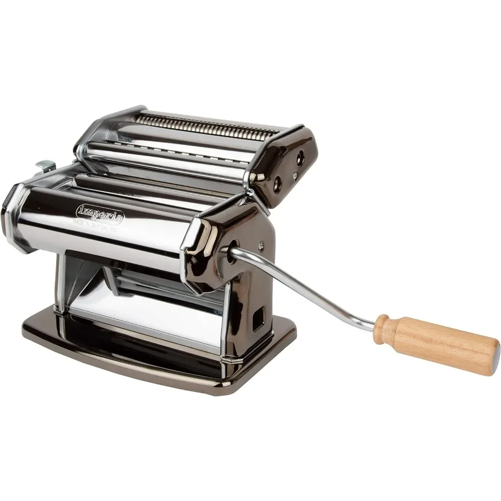 

Pasta Maker Machine, Black, Made in Italy- Heavy Duty Steel Construction w Easy Lock Dial, Wooden Grip Handle for Fresh Italian