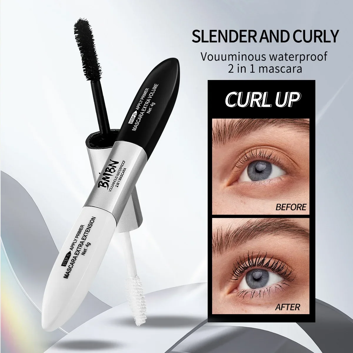Mascara cils 2 en 1 4D en Fiber de soie, noir, Volume imperméable, Double allongement, bouclage, imperméable pour les yeux
