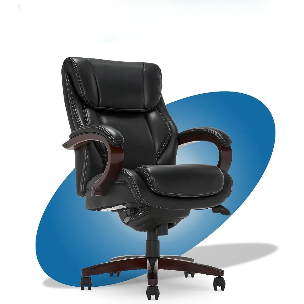 Office Chair Executive with Memory Foam Cushions Solid Wood Arms and Base,Waterfall Seat Edge Executive Solid Back Office Chairs