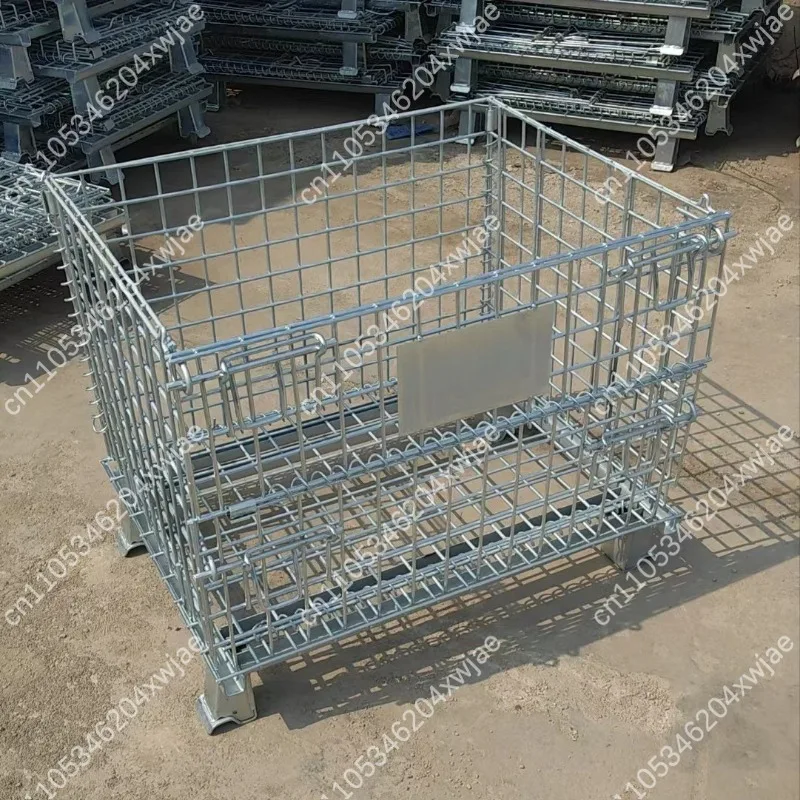 Mobile Foldable Wire Mesh Storage Cage Stackable Heavy Duty Warehouse Logistics Container with Casters for Factory