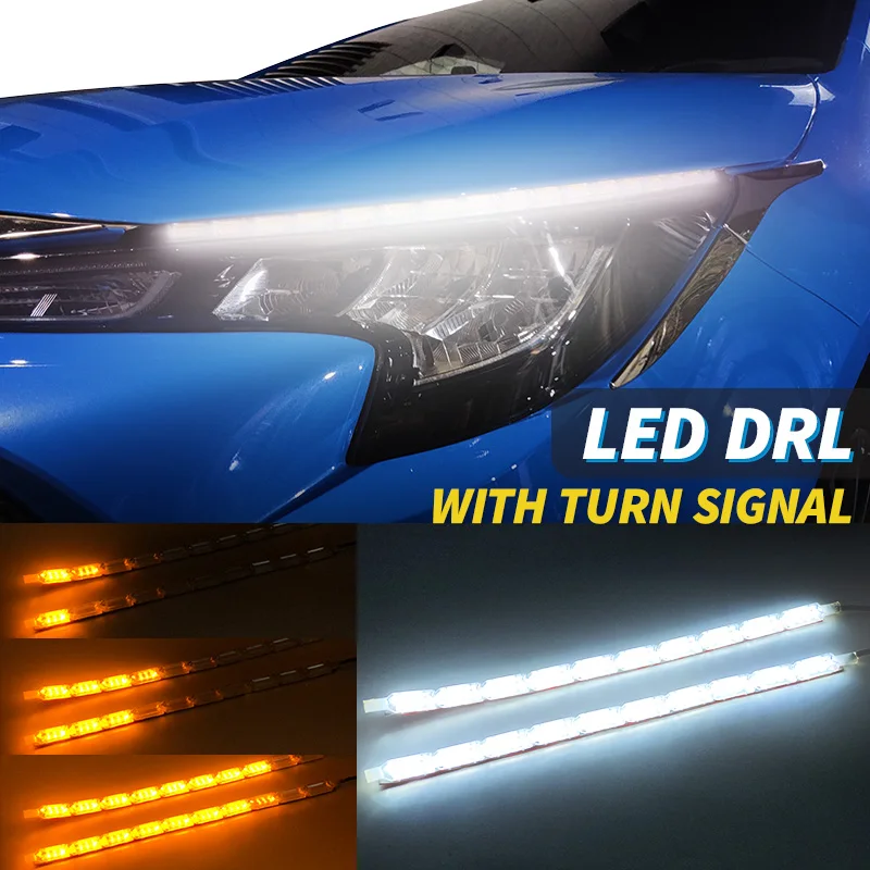 Flexible Led Light Strip 2 Pcs LED Headlight Surface Strip Light White  Amber Daytime Running Light  Switchback Sequential Lamp