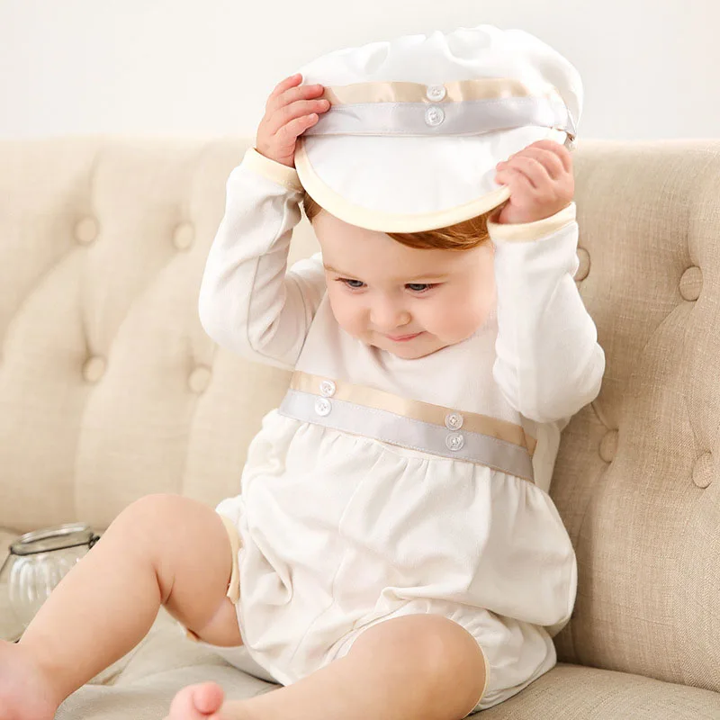 

Baby Boys Baptism 1St Year Birthday Party Dress Christening Infant Jumpsuit Clothing Toddler Boy Rompers+Hat 3-24M