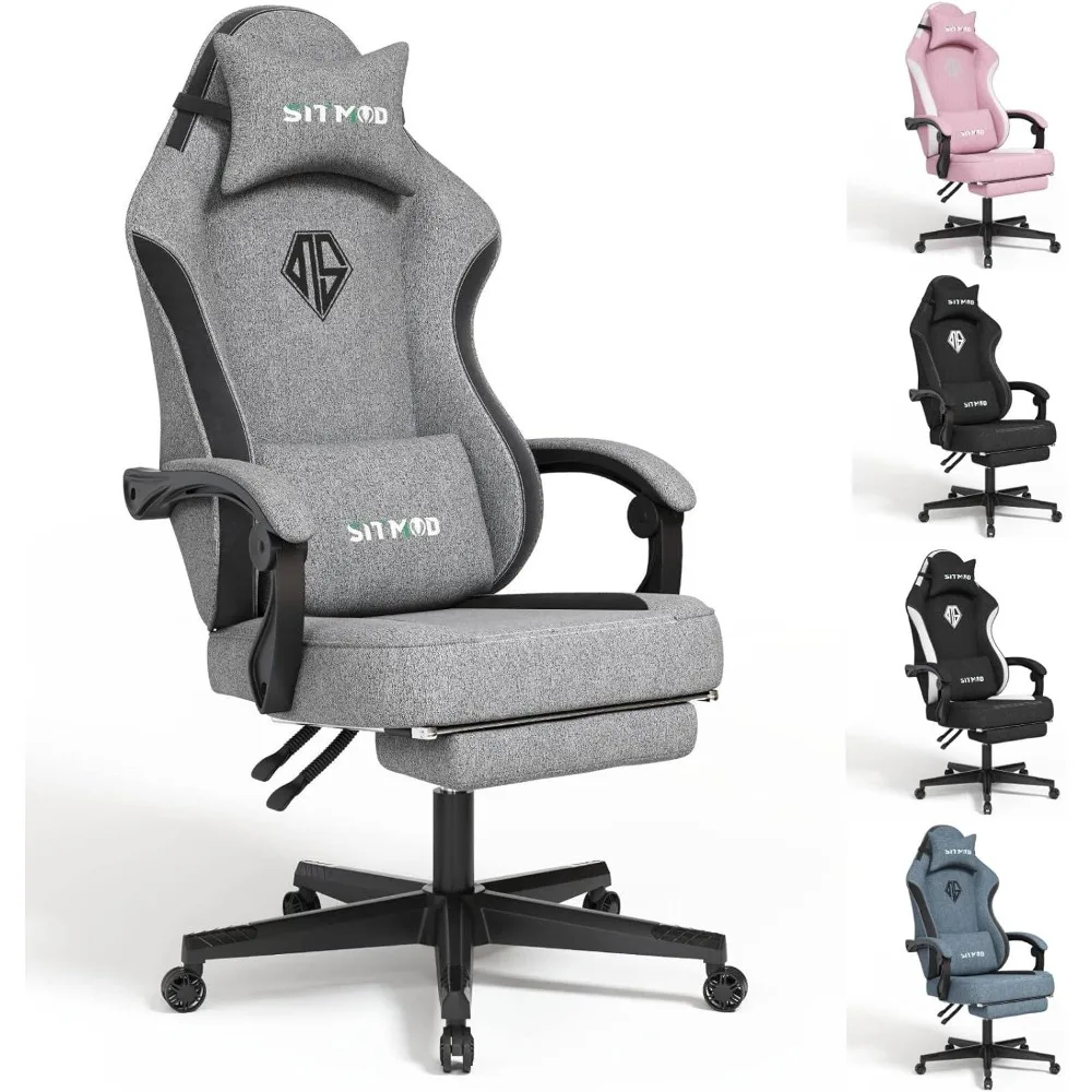 Sillas de juegos para adultos con reposapiés, silla ergonómica para videojuegos, respaldo y asiento de altura ajustable, silla giratoria para tareas