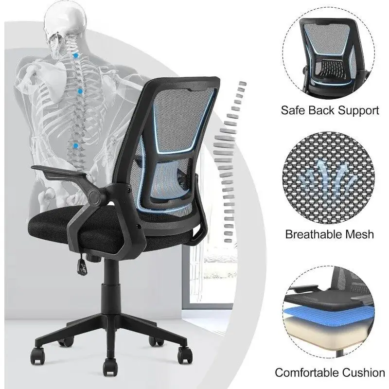 Mid-Back Swivel Ergonomic Office Chair with Adjustable Arms Mesh Lumbar Support for Computer Task Work