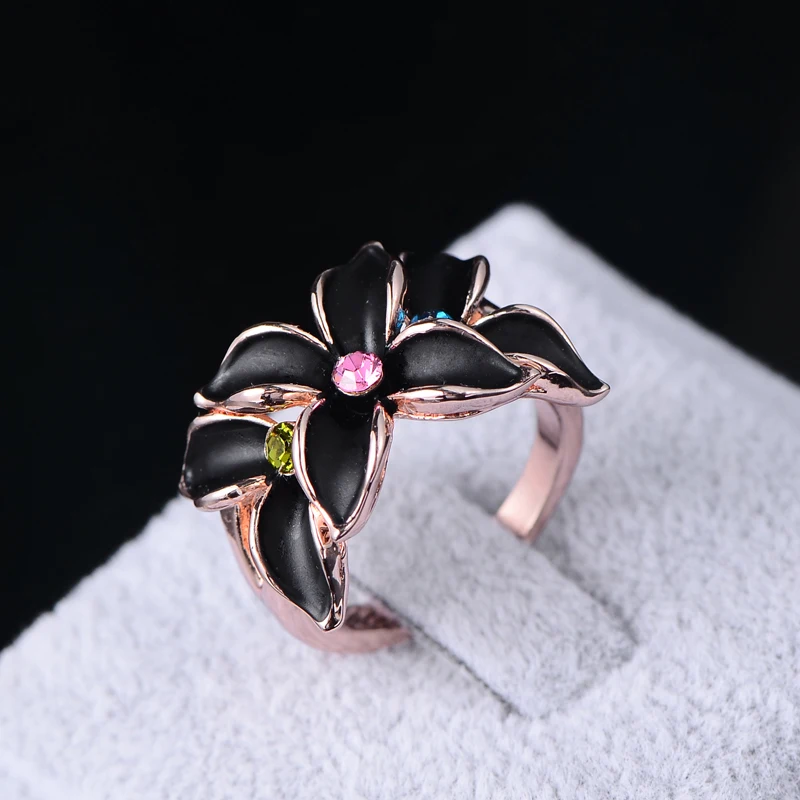 Exquisite Flower Engagement Ring Colorful AAA Cubic Zirconia Rose Gold Color Finger Rings Party Jewelry for Women