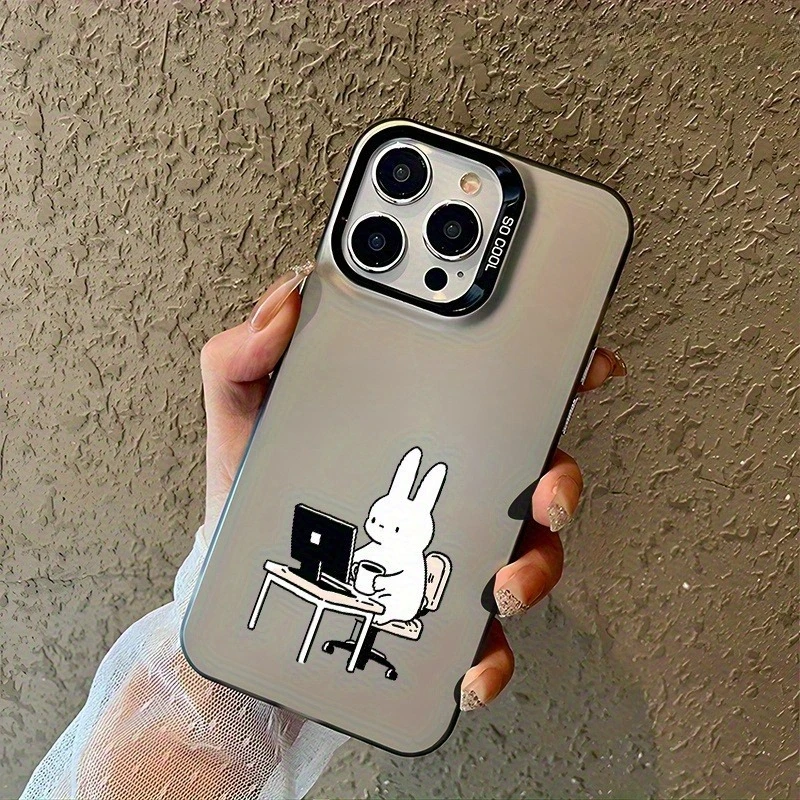 

Cute rabbit-themed desk decoration phone case for iPhone 16 15 14 13 12 11 Pro/ Max/Plus shock-proof rear cover anti-fingerprint