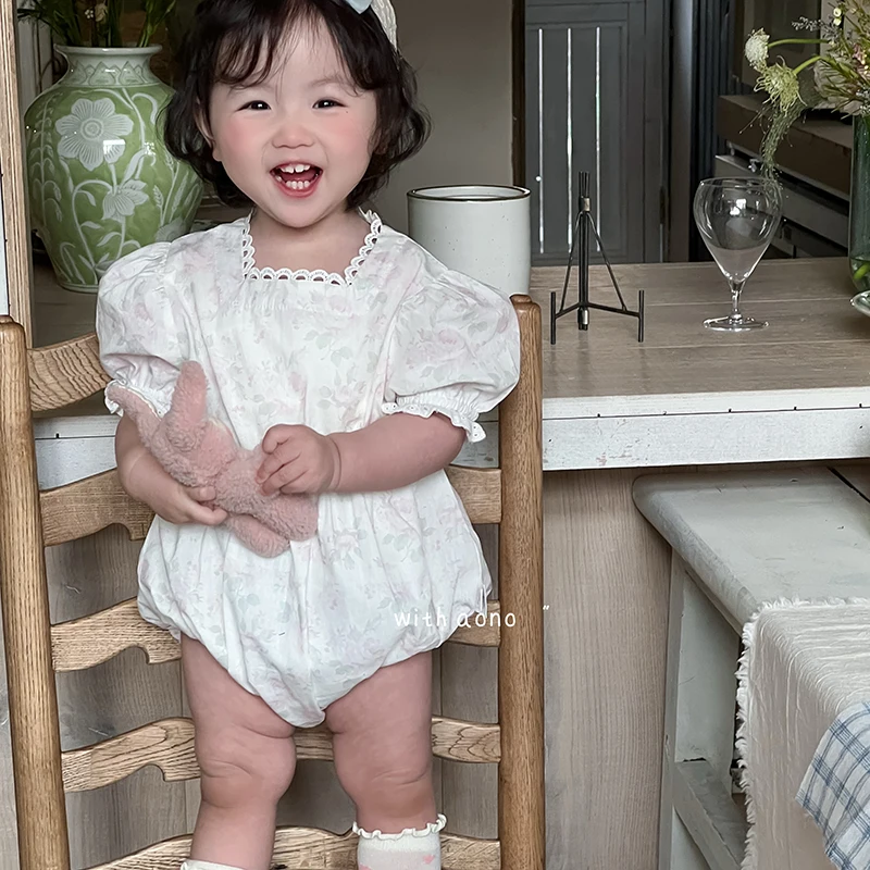 

Детское боди SeasonSea, дышащий комбинезон с цветочным принтом, летнее боди для детей 0-2 лет, комбинезон из чистого хлопка, одежда для малышей