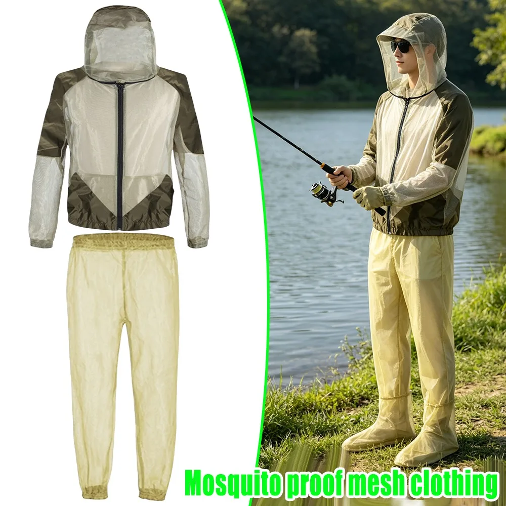 Outdoor Jungle Fishing Mosquito Suit Mesh Net Anti Insect Set Lightweight Breathable Summer Wild Fishing Camping Travel