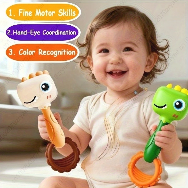 Chocalho calmante de dinossauro BABY, sensorial não tóxico seguro com som crinkle, presente para Natal, Halloween, aniversários, design brincalhão