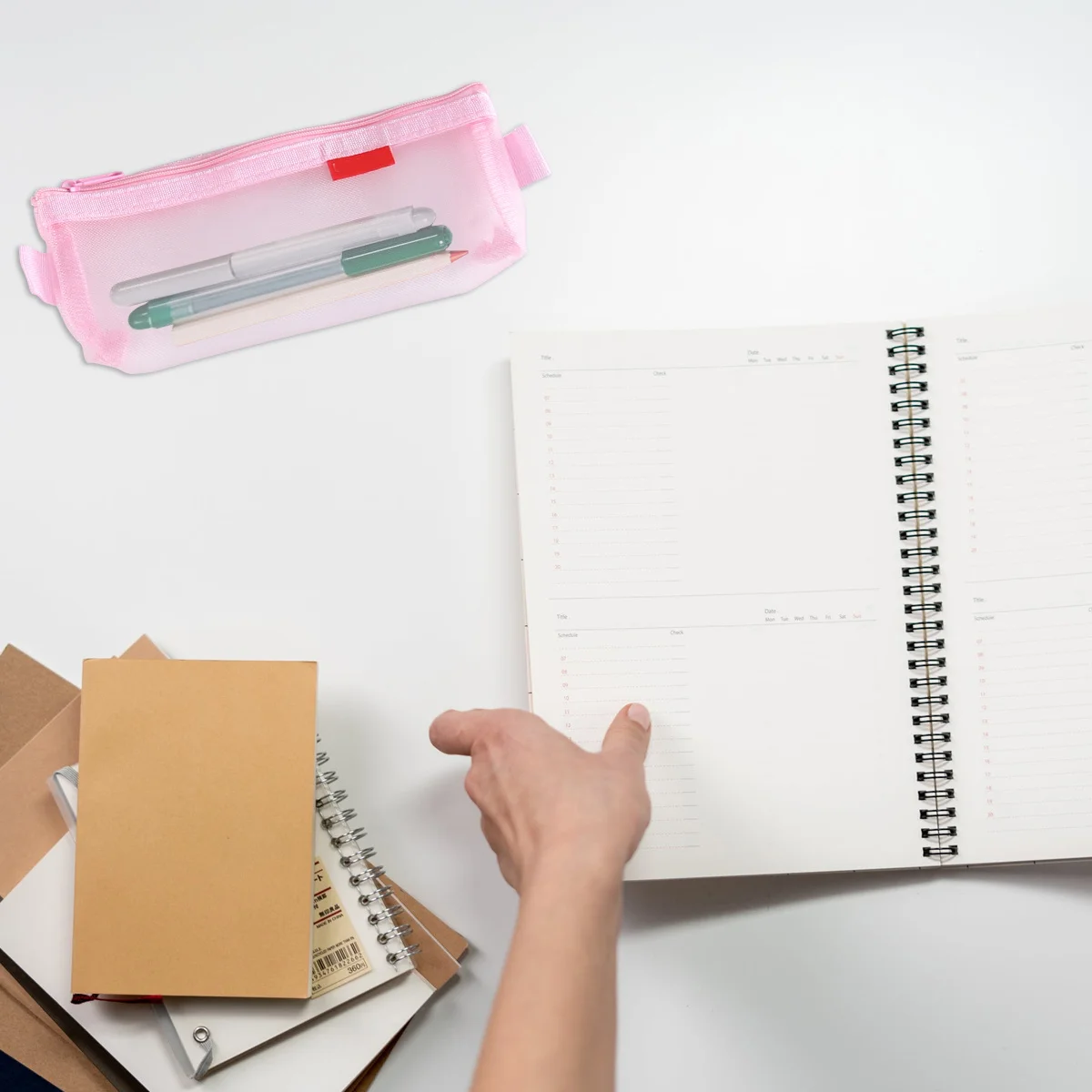 

5Pcs Pencil Case Pen Holder Transparent Mesh Bag Large Capacity Organized Storage for Student School Office Stationery Supplies