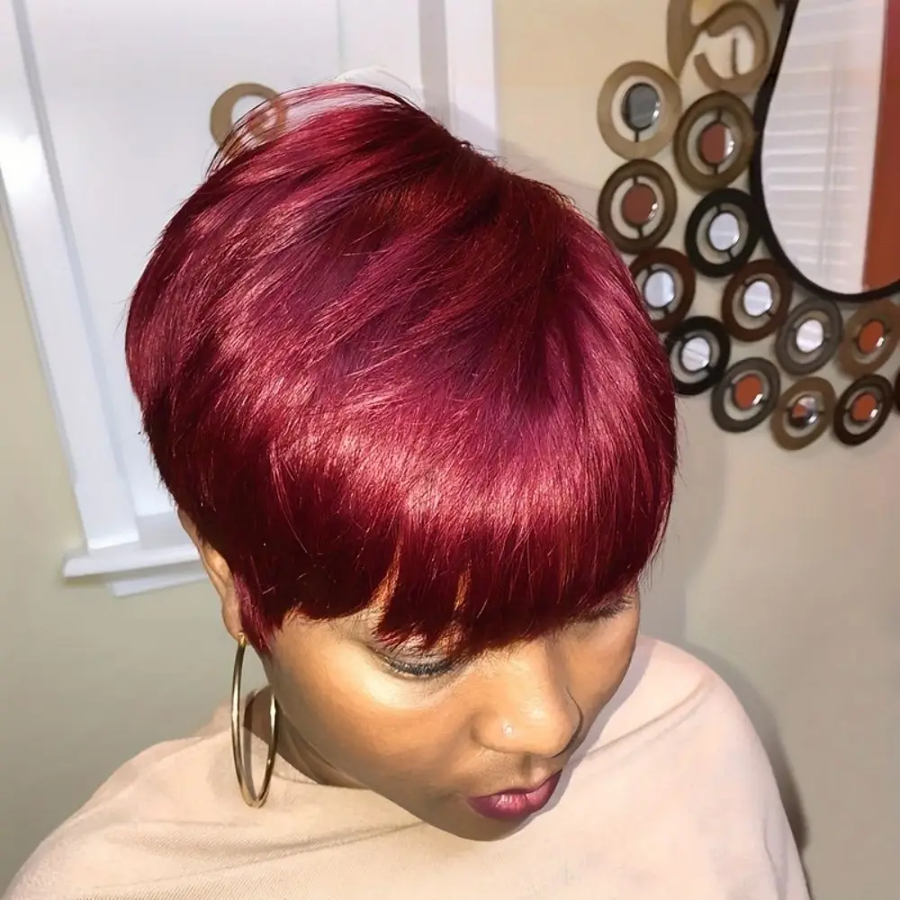 شعر الإنسان عابث قطع قصيرة مستقيمة 99J بورجوندي باروكة من شعر طبيعي آلة كاملة صنع شعر مستعار شعر طبيعي مفرود الباروكات #5