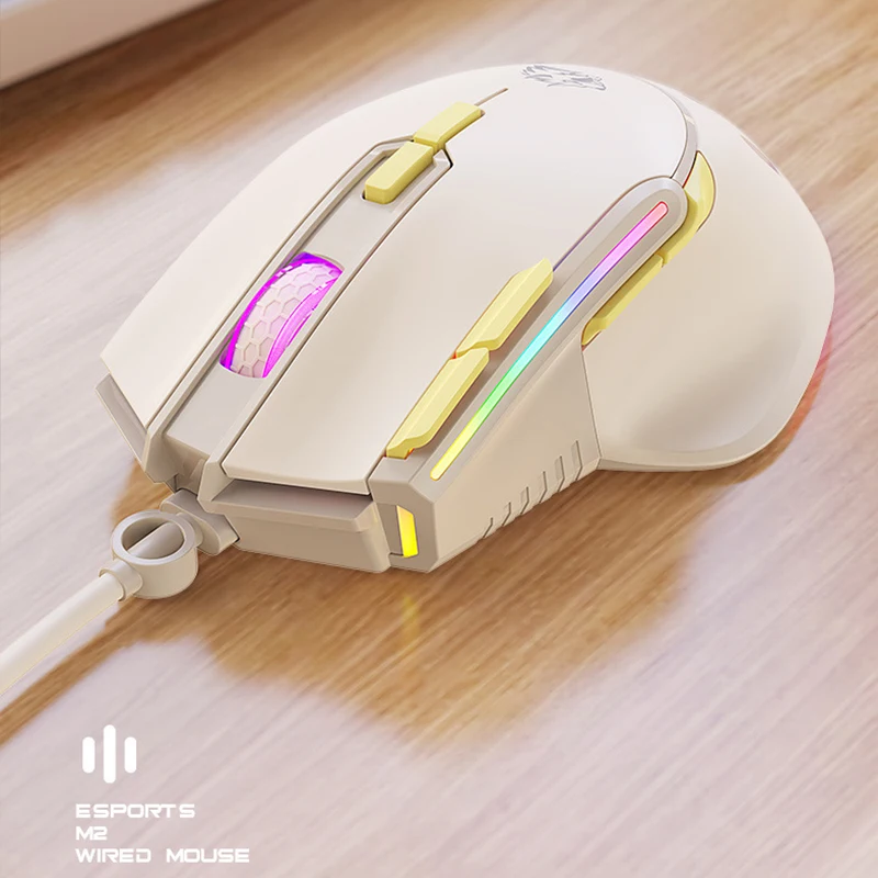 M2 Esports Wired Mouse RGB Colorful Breathing Light Wired Gaming Mouse 9 Button 12800 DPI USB Rechargeable Mute Backlight Mice