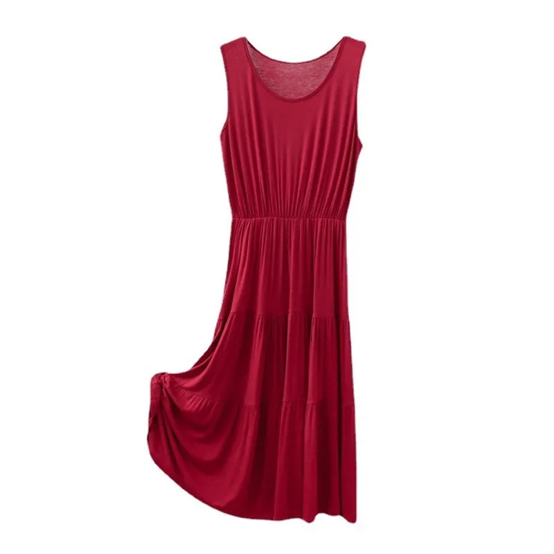 Vestido Longo Sem Alças de Modal para Mulheres, Estilo de Lazer em Casa, Cintura Elástica, Saia em Camadas, Tamanho Plus, Sem...