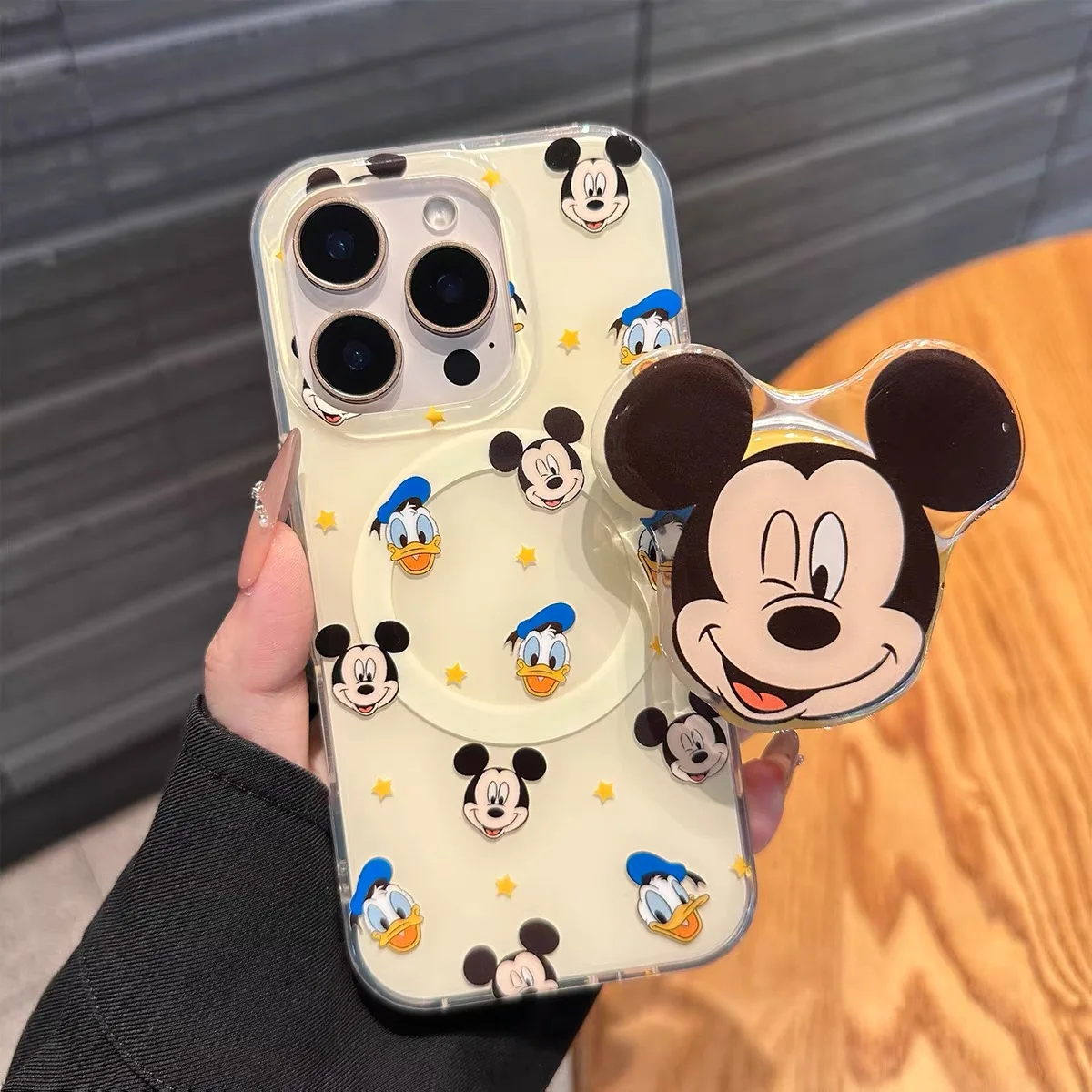 

Korean INS Mickey Cartoon magnetic stand phone case for iPhone 13 15 pro 14 16 Pro Max cover with Magsafe Holder Shockproof Case