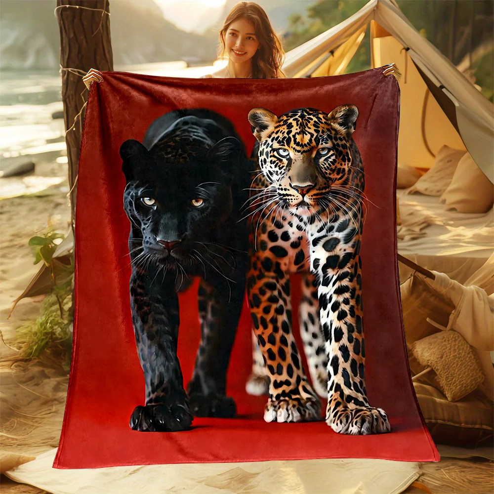 Black and yellow spotted leopard pattern Flannel printed blanket suitable for all seasons for living room office sofa and travel