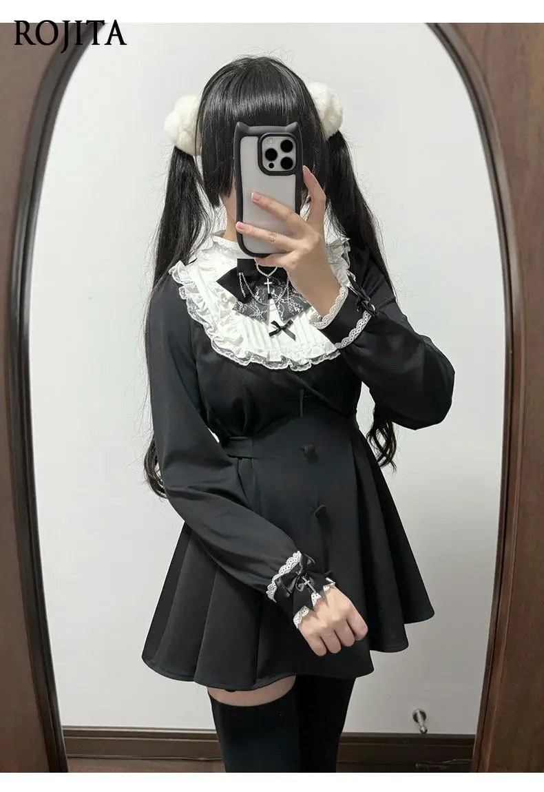 

Lolita 2-Piece Set Spring New Shorts Sets Black and White Long-sleeved Waist Mass-produced Vitality Bud Dress