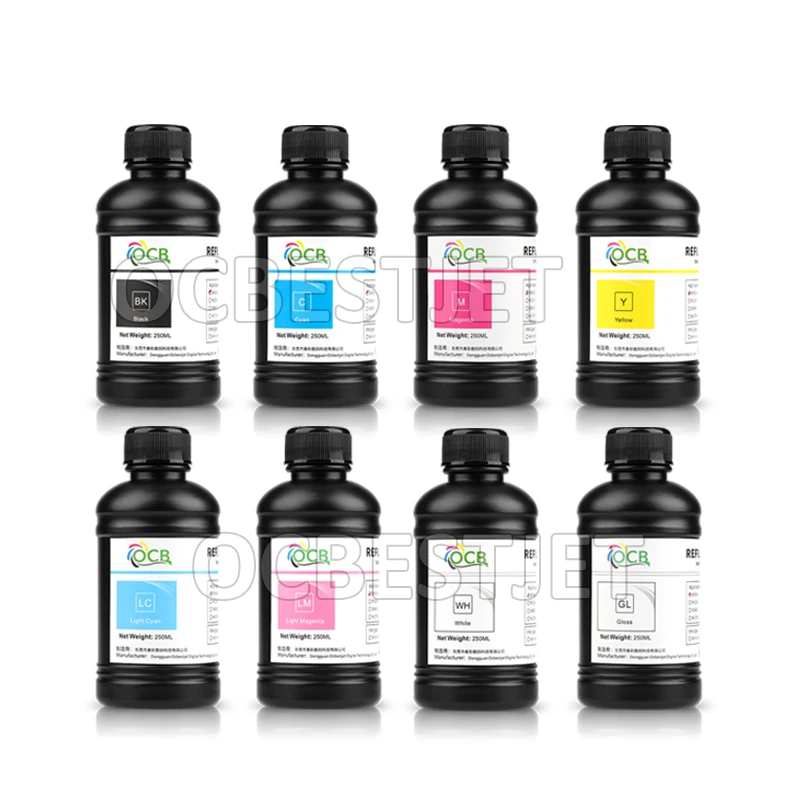 Tinta LED UV de 250ML para cabezal de impresión Epson 1390, L800, L1800, L805, R1800, R1900, DX4, DX5, DX6, DX7, DX10, TX800, XP600