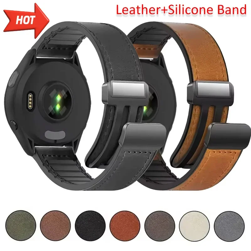 Leder+Silikon-Armband für Garmin Approach S50 Forerunner 55 165 265 965 970 570 42/47mm Magnetisches Armband Garmin Active 6 5