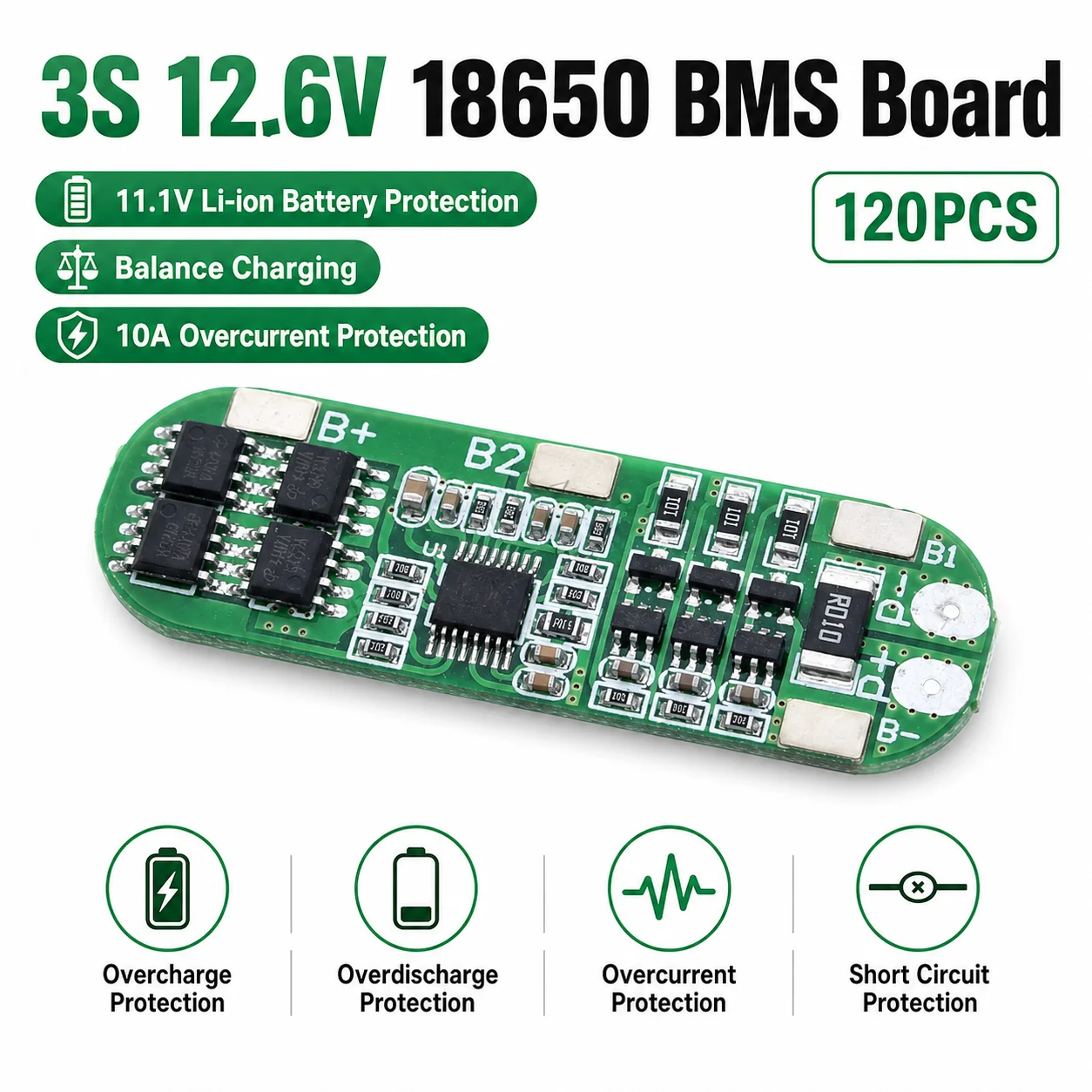 

120PCS 3S 12.6V 18650 Lithium Battery BMS Protection Board 12V 11.1V 10A Overcharge Overdischarge Balance