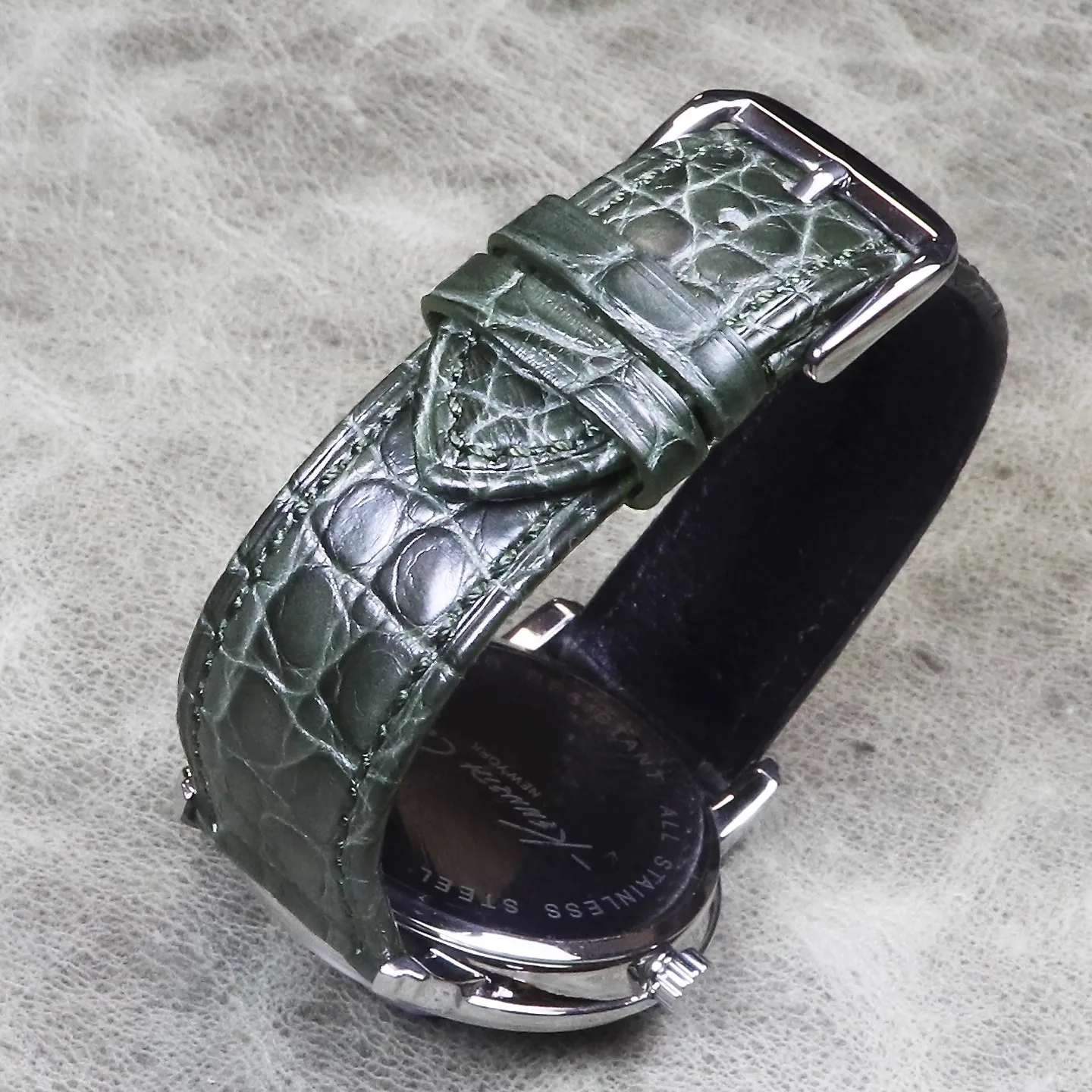 グリーン高品質ワニ皮時計バンドメンズ時計ストラップ本革ブレスレット-18-ミリメートル-20-ミリメートル-21-ミリメートル-22-ミリメートル-23-ミリメートルステンレス鋼-b