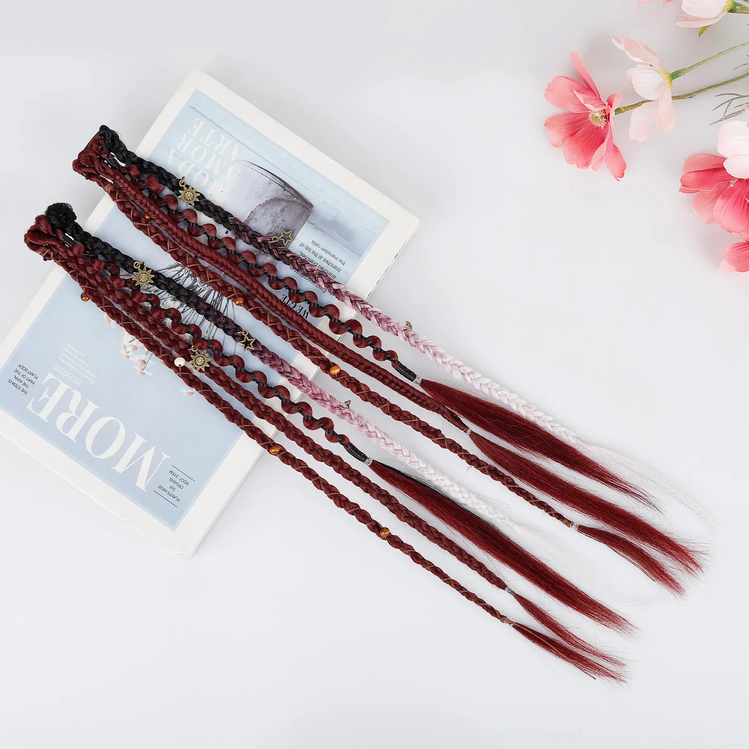 2pcs Bohemian Woven Braid Ponytail Wasteland Style Three-strand Braid Hair Extension Teardrop Hair Clip Elegant Hair Accessories
