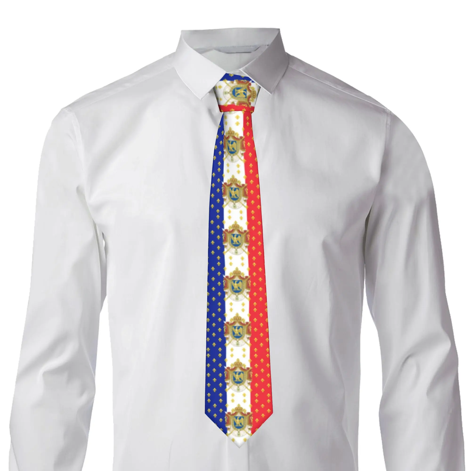 Classic Royal Standard Napoleon France Flag Ties for Office Customized Mens French Empire Coat Of Arms Necktie