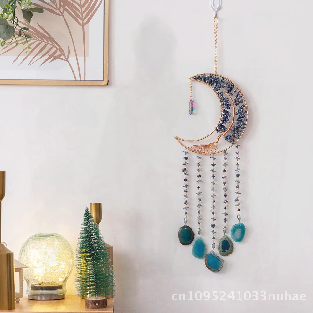 

Light Luxury Agate Dream Catcher Crystal Stone Pendant Modern Minimalist Wind Chimes Wall Decoration for Living Room
