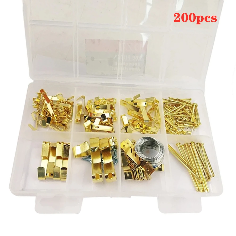 200PCS/Set Heavy Picture Hanging Duty Frame Hooks with Nails, Wires,Assortment Kit