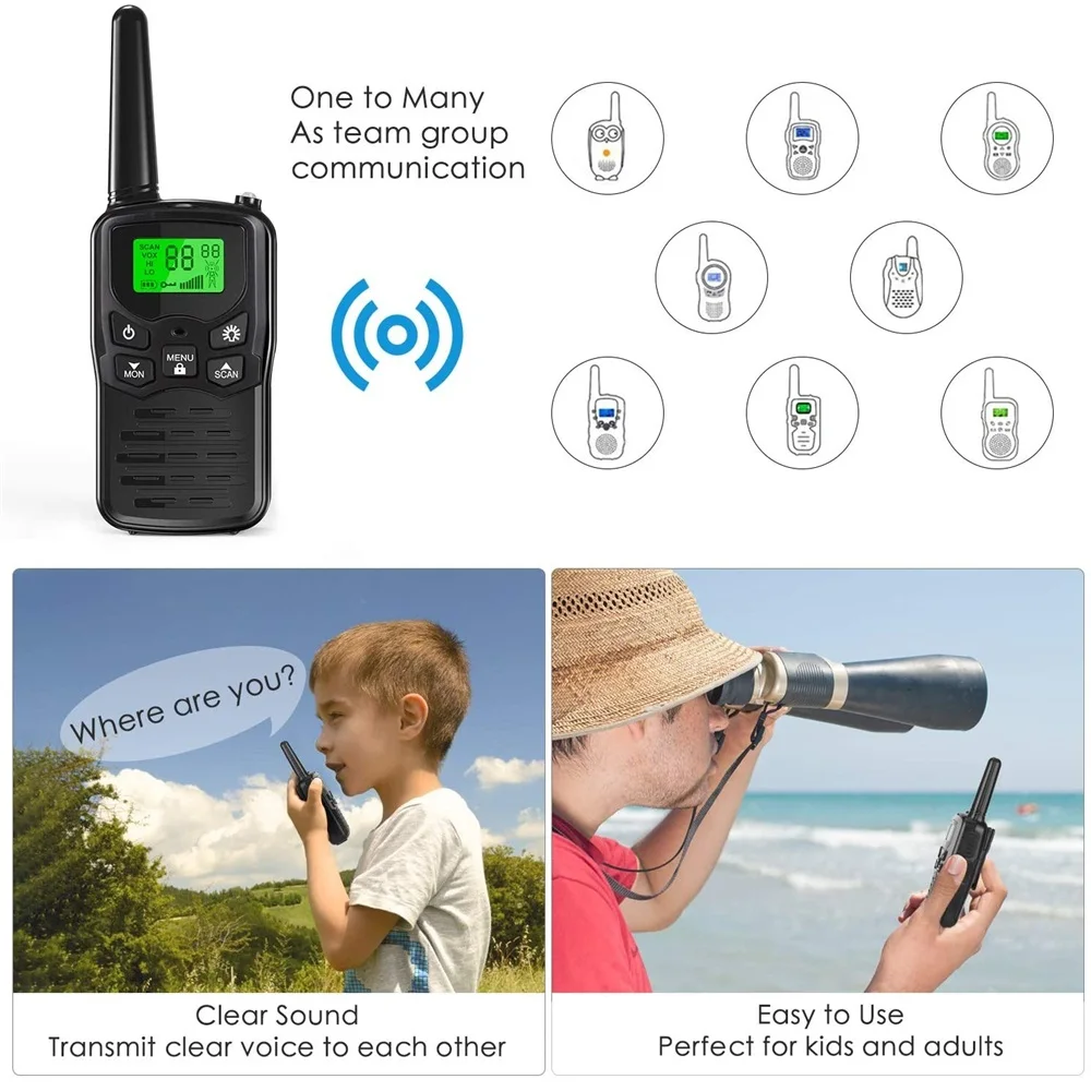 DUPILINK 2Pcs walkie talkies transceiver walkie-talkie 5 Miles 22CH VOX Flashlight LCD Two Way Radio portable radio transmitter