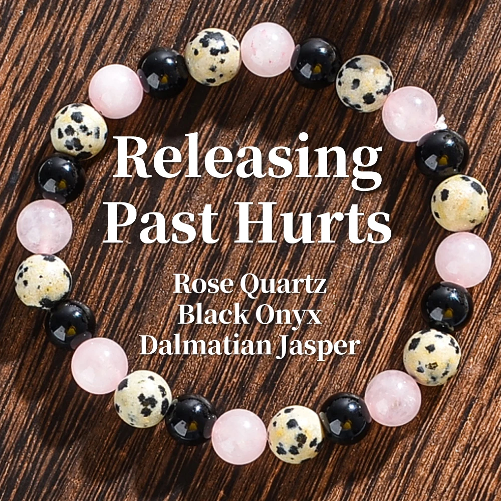 Gemstone Bracelet Healing - 과거의 크리스탈 팔찌, 핑크 크리스탈, 블랙