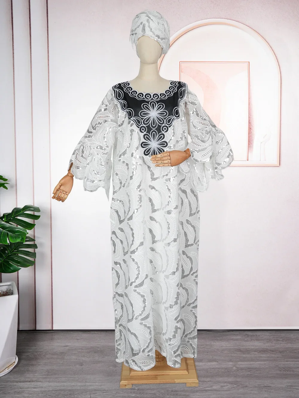 فساتين أفريقية أنيقة من الدانتيل الأبيض للنساء مع فستان داخلي سهل الارتداء Dashiki أنقرة ملابس أفريقيا قفطان المغرب قفطان رداء #5