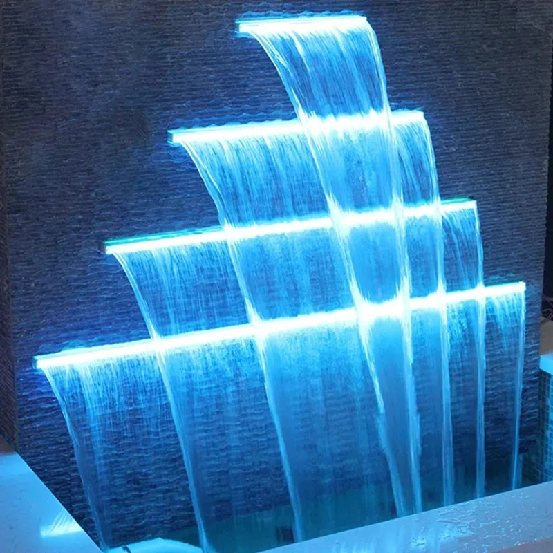 Fuente colgante de pared decorativa para exteriores, iluminación LED de CA 12V, cascada de piscina Artificial, cascada de descenso transparente