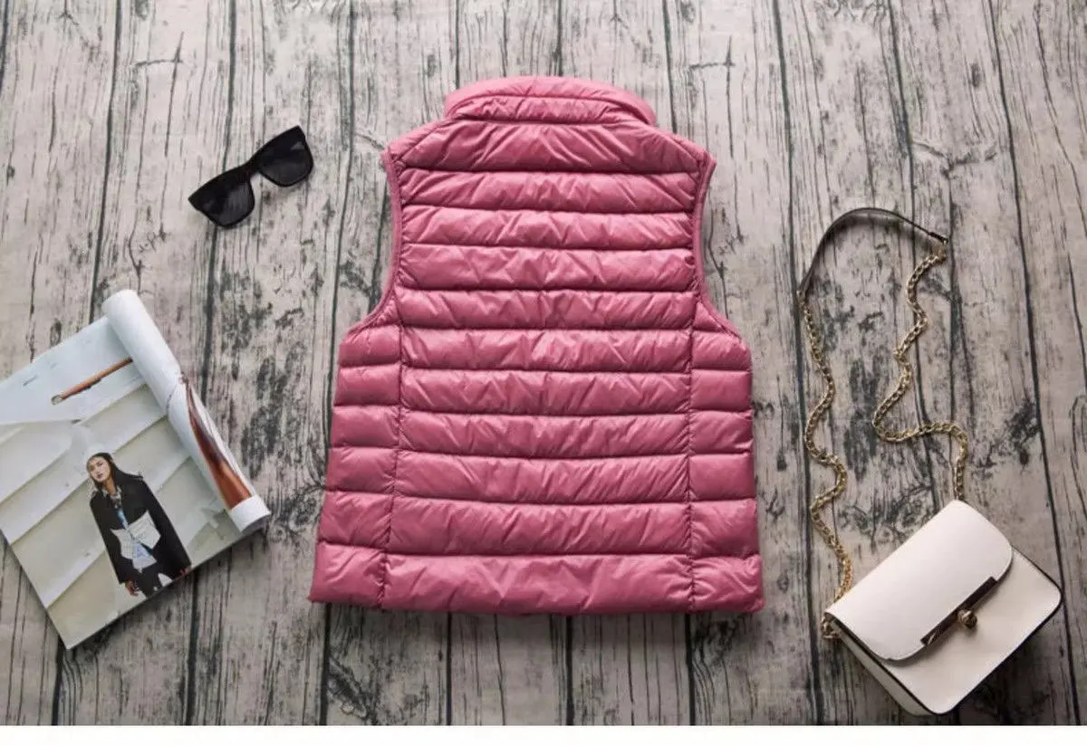 Spring Autumn Women Lightweight Puffer Jacket White Duck Down Vest Warm Winter Slim Sleeveless Waistcoat Female Portable Outwear