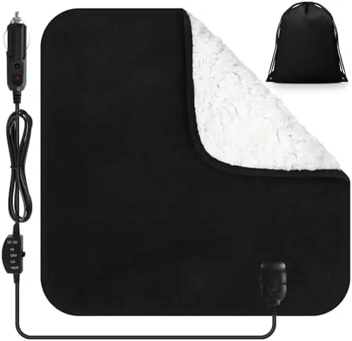 

Tuanse 16x16" 12V Heated Car Blanket with Controller & Storage Bag – Black/White