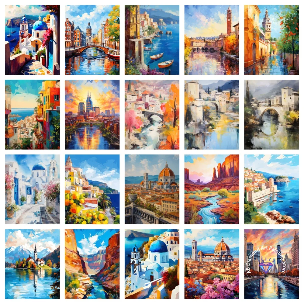 

European and American City Scenery AB Diamond Painting Kit Square Round Diamond 5D DIY Mosaic Handmade Art Adult Gift Home Decor