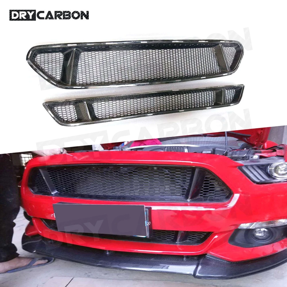 

Carbon Fiber Front Bumper Mesh Grille Grills For Ford Mustang 2015 2016 2017 Car Styling FRP Racing Grills Body Kit Accessories