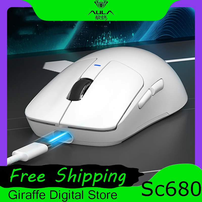 AULA Sc680 Wireless Mouse 8K Paw3395 Sensor Tri Mode Bluetooth Ergonomics E-Sports Gaming Mouse PC Gamer Accessories