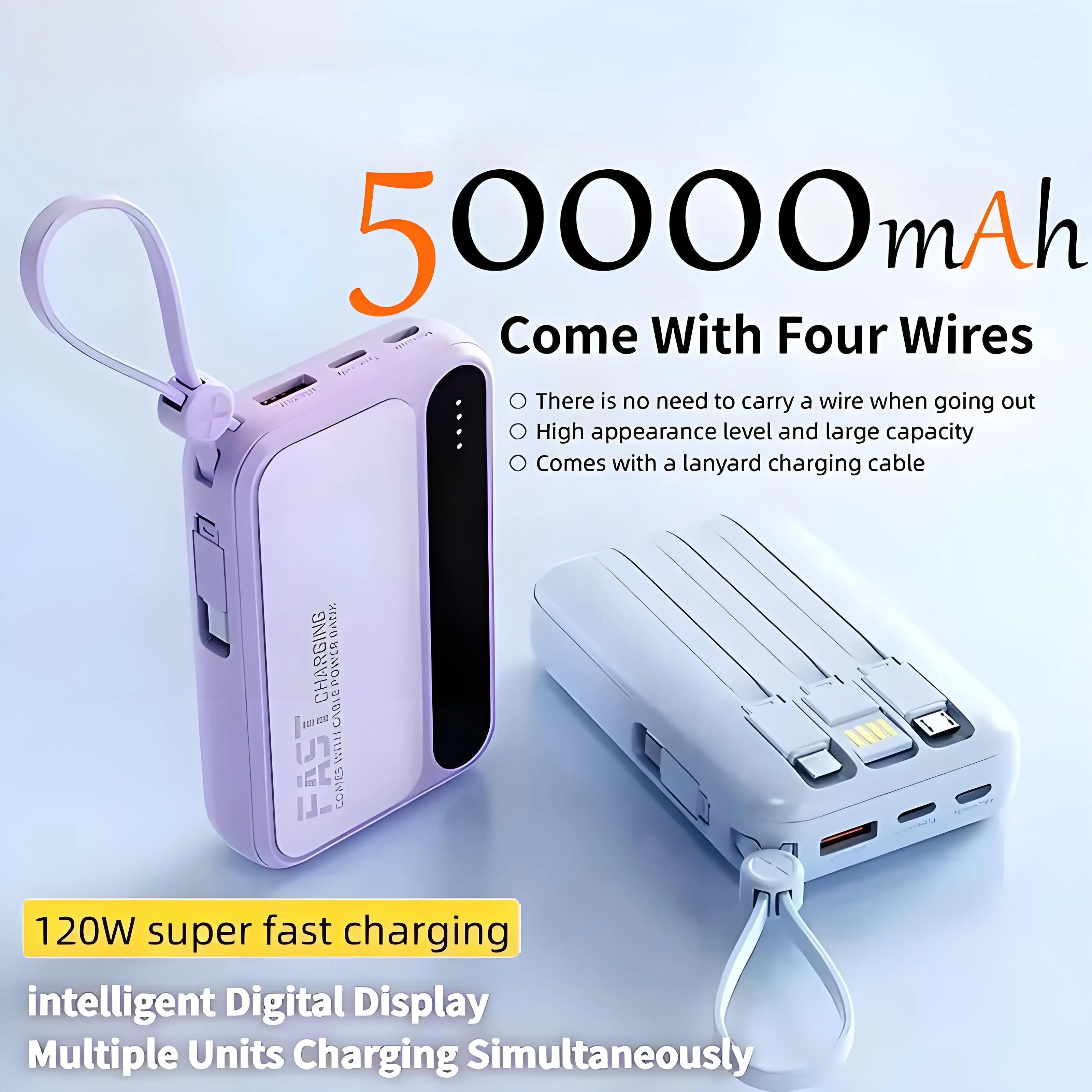 Lenovo 500000mAh PowerBank BuiIt in 4 Lines Super Fast Charging Large Capacity Portable External Battery for All Phones 2026New view 2