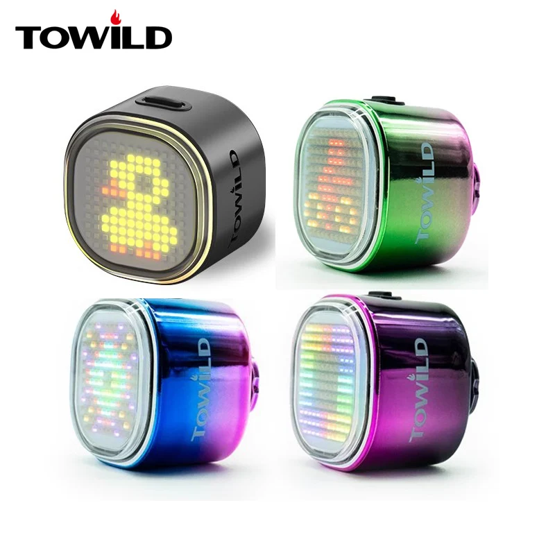 TOWILD TL08 Intelligent Expression Taillight 140 Cob Led Braking Sensor Bike Rear Light Customizable Cycling Taillights