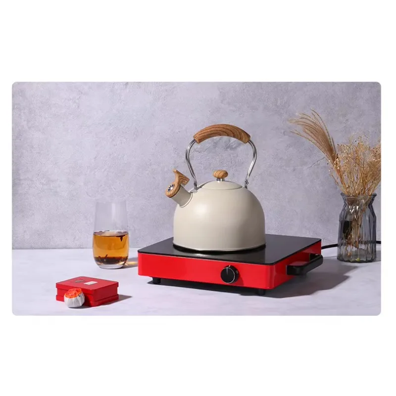 Manufacturer wholesale food grade stainless steel kitchen 2.5L tea kettle stove top whistle with wooden handle