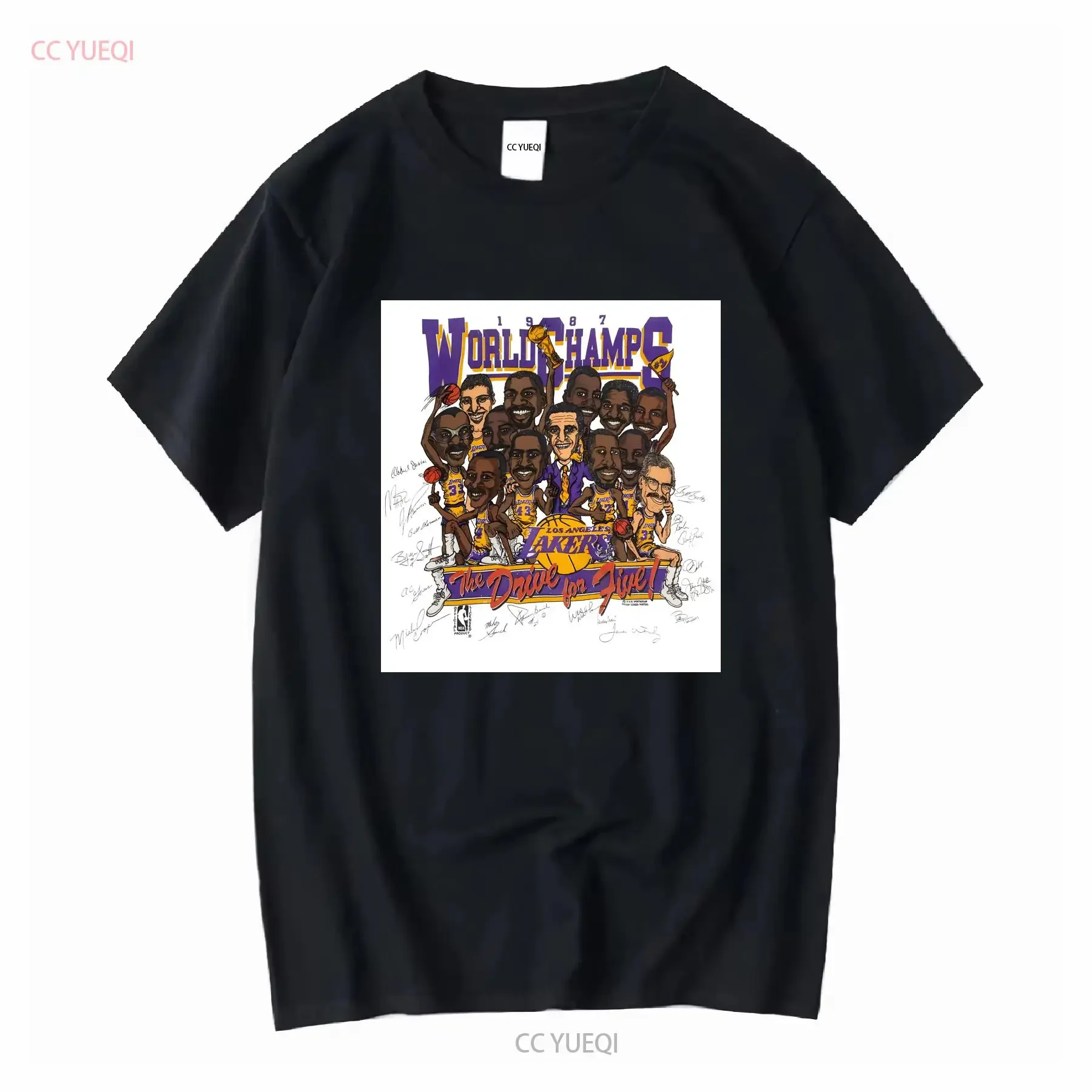 Camiseta Vintage de los Lakers de Los Ángeles 1987, Campeones del Mundo, The Drive For Five, Talla L XL, Estilo Vintage Lavado, Versátil para Uso Diario