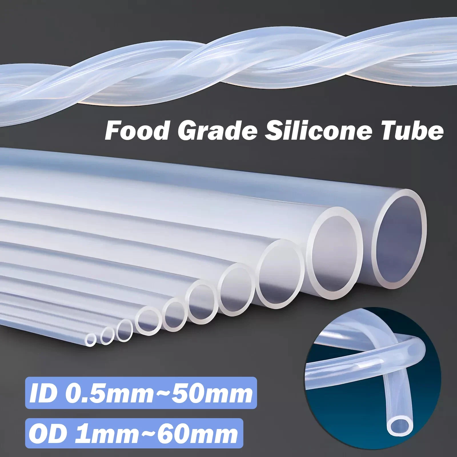 

1 Metre Food Grade Silicone Tube ID 0.5mm~50mm OD 1mm~60mm Clear Translucent Beer Milk Hose Pipe Soft Rubber