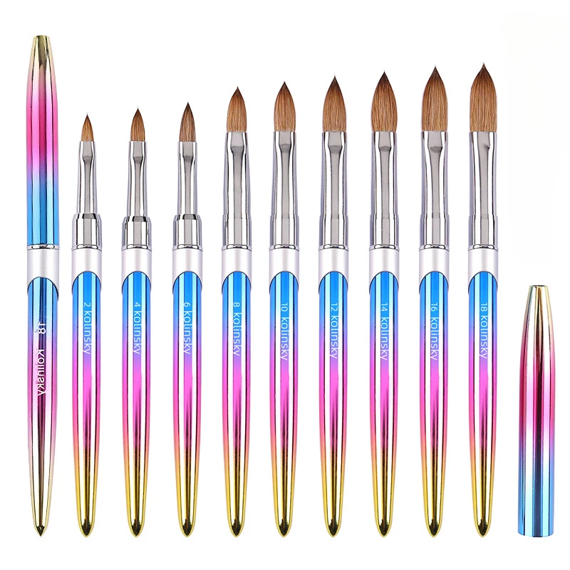 

TIANMI 100% Mink Hair Nail Art Brush Gradient Metal Handle Carving Drawing Pens Salon Gel Nail Polish Builder Manicure Tools